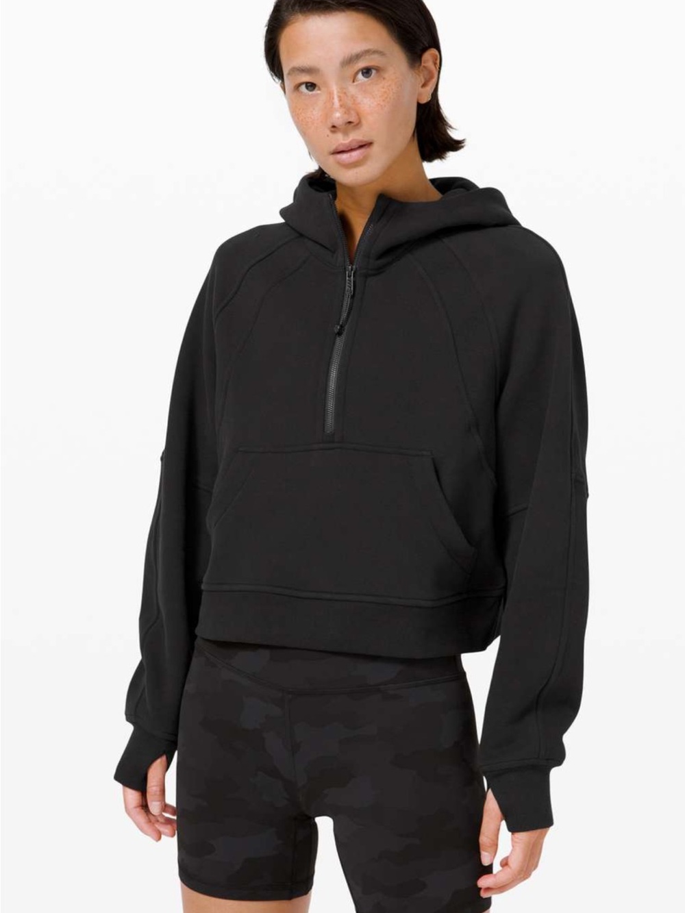 Sz M/L Lululemon Athletica Black Scuba Oversized 1/2 Zip Hoodie